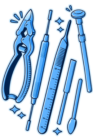 Full Podiatry Pack: Clipper, Scalpel Handle, Black File, Burr, Mandrel